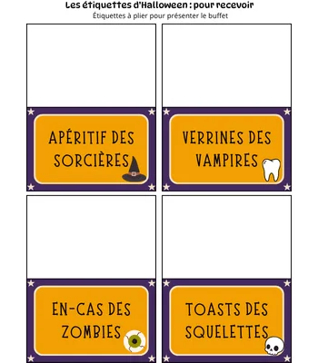 Étiquettes pour organiser buffet d'Halloween à imprimer