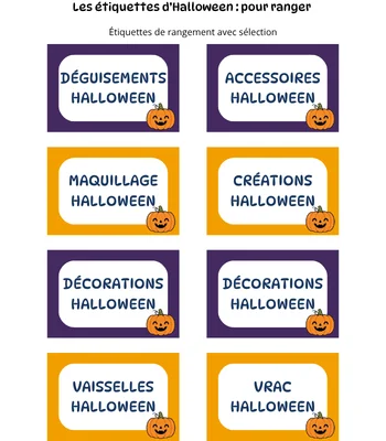 Étiquettes de rangement Halloween et citrouille à imprimer en pdf