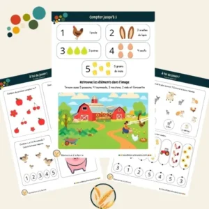 Fiche pour apprendre à compter jusqu'à 5 - Thème de la ferme