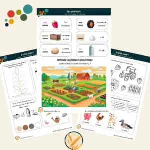 Fiche pour apprendre les couleurs rose, marron, beige, noir, blanc, gris - Thème de la ferme