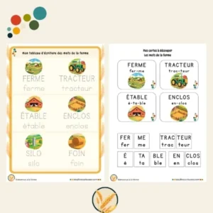 Tableau d'écriture et cartes de la ferme - Thème de la ferme