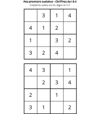 Grille de sudoku pour débutant chiffres de 1 à 4