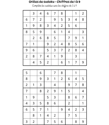 Grille de sudoku facile 9x9
