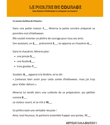 Le philtre de courage - Histoire pour Halloween à créer au hasard