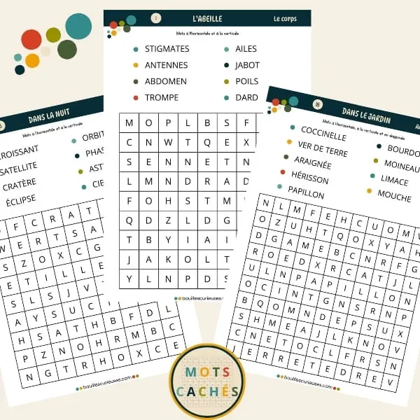 Grilles de mots cachés - En confiance 03 - Thèmes abeille, la nuit, l'Egypte et le jardin