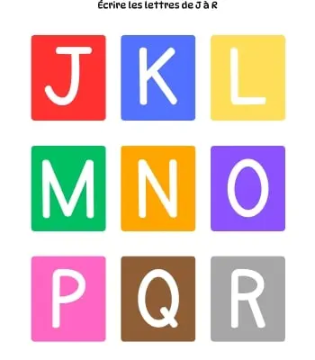 Écrire les lettres sur fond coloré - J à R Lettres à tracer à imprimer - Initiation à l'écriture - J à R - Fond couleurs