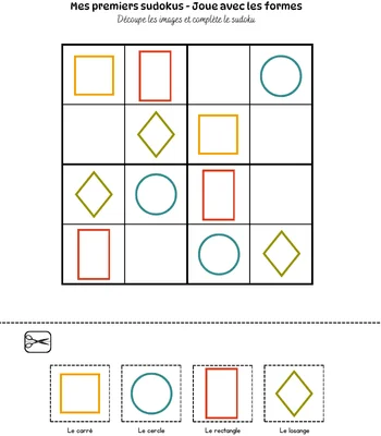 Mes premiers sudokus - Initiation au sudoku avec images à découper - Jouer avec les formes