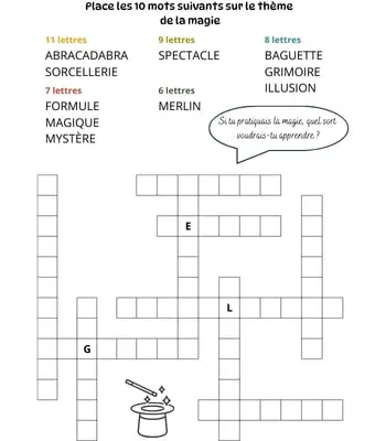Mots à caser sur le thème de la magie Jeu de mots à caser - 10 mots - Thème de la magie
