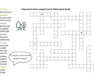 Mots à caser sur le thème de la forêt Jeu de mots à caser - 17 mots - Thème de la forêt