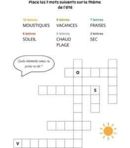 Jeu de mots à caser - 7 mots - Thème de l'été