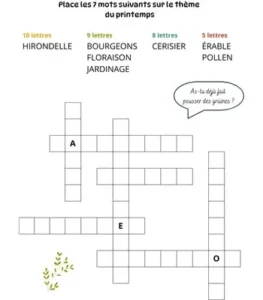 Jeu de mots à caser - 7 mots - Thème du printemps
