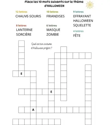 Jeu de mots à caser - 10 mots - Thème Halloween