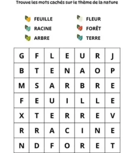 Mots cachés à imprimer - La nature - Débutant