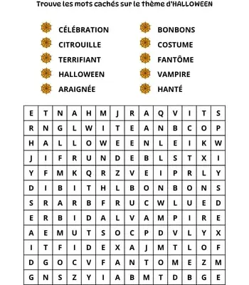 Jeu mots cachés à imprimer - Thème Halloween