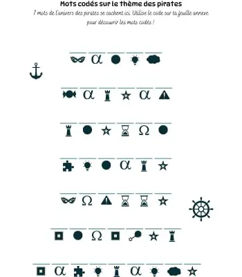 Mots codés - Thème pirates Mots codés - Jeu à imprimer en pdf sur le thème des pirates