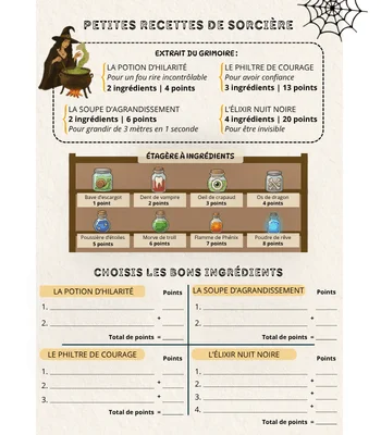 Petites recettes de sorcière - Activités et jeux à imprimer pour halloween