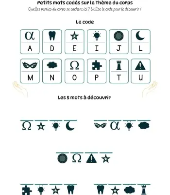 Petits mots codés - Thème du corps Petits mots codés à imprimer en pdf - Thème du corps
