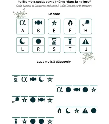 Petits mots codés - Thème dans la nature Petits mots codés à imprimer en pdf - Thème dans la nature