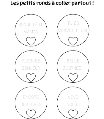Petits ronds à découper et à colorier avec des mots doux pour maman - 01