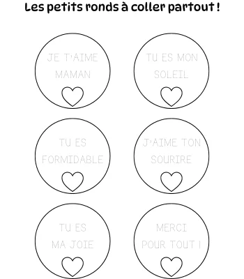 Petits ronds à découper et à colorier avec des mots doux pour maman - 02