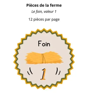 Pièces pour jouer - Thème ferme - Foin Pièces pour jouer à imprimer - Thème ferme - Foin