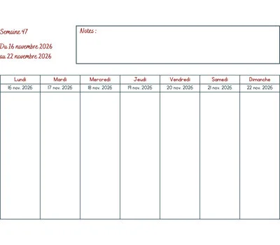 Calendrier semaine 47 à imprimer - année 2026