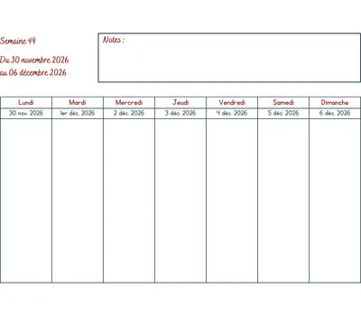 Calendrier semaine 49 à imprimer - année 2026