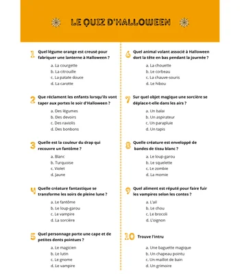 Le quiz d'halloween pour les enfants