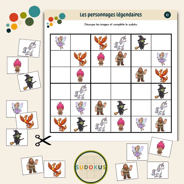 Découpe et place les images au bon endroit dans ce sudoku - Thème personnages légendaires