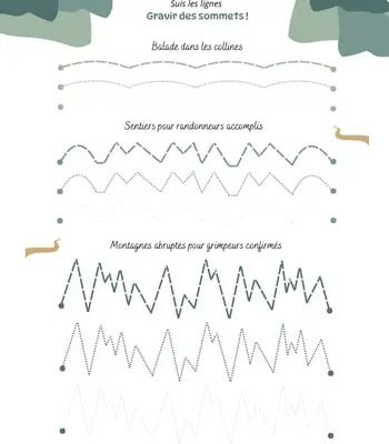 Suis les lignes - Gravir des sommets Initiation à l'écriture - Suivre et tracer les lignes - Gravir des sommets