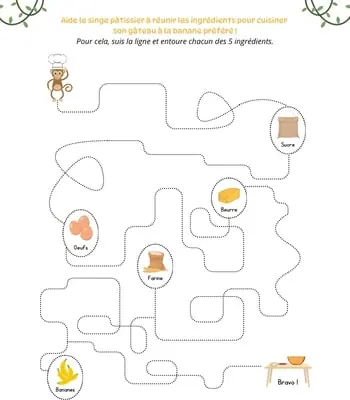 Suis les lignes - Le singe pâtissier Suivre et tracer les lignes à imprimer - Le singe pâtissier