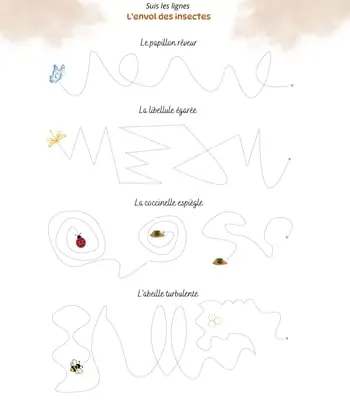 Suis les lignes - L'envol des insectes Initiation à l'écriture - Suivre et tracer les lignes - L'envol des insectes