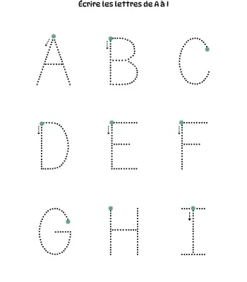 Apprendre à tracer les lettres majuscules - A à I Apprendre à tracer les lettres à imprimer - A à I - Fond blanc