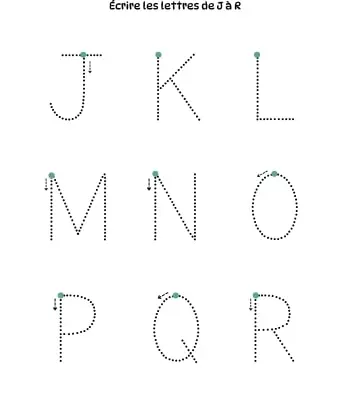 Apprendre à tracer les lettres majuscules - J à R Apprendre à tracer les lettres à imprimer - J à R - Fond blanc