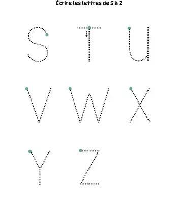 Apprendre à tracer les lettres majuscules - S à Z Apprendre à tracer les lettres à imprimer - S à Z - Fond blanc