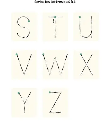Apprendre à tracer les lettres majuscules - S à Z Initiation à l'écriture des lettres majuscules - S à Z - Fond couleur