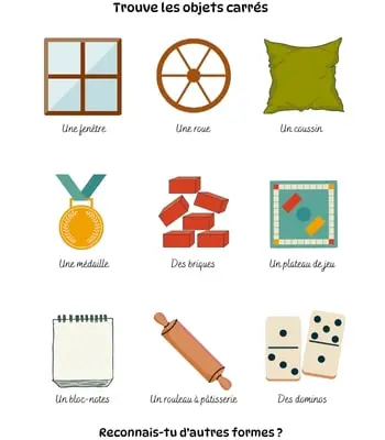 Fiche à imprimer - Trouve les objets carrés Les formes - Trouver les objets carrés