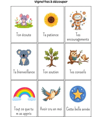Vignettes à découper avec mots pour remercier - Merci pour tes encouragements, merci pour ton écoute - Idée cadeau à créer